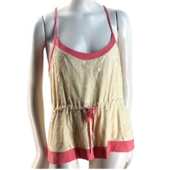 Steve Madden Lace Rope Straps Dead Stock Vintage Tank Top Size Large Pink & Crea - Picture 1 of 8